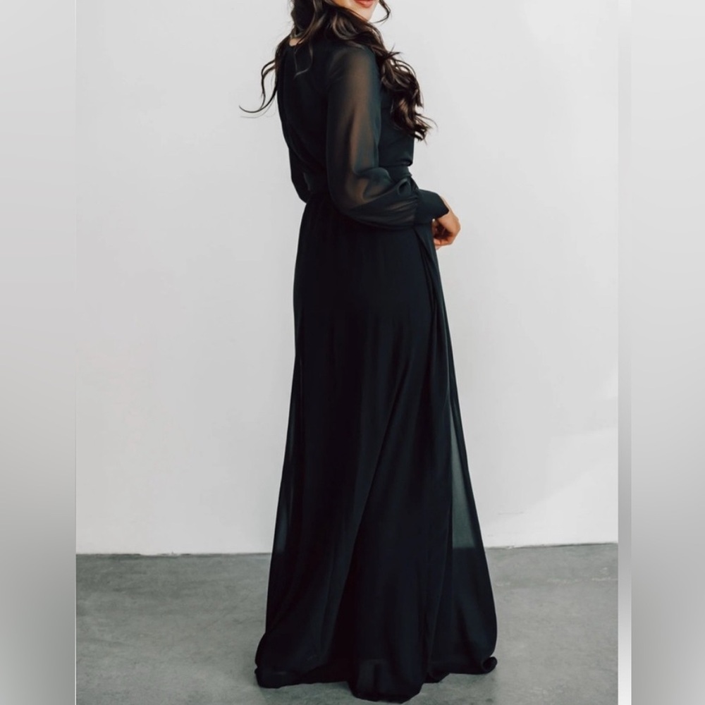 Baltic Born Lydia Chiffon Maxi Dress Black Wrap Long Sleeve Bridesmaid Formal - Picture 10 of 10